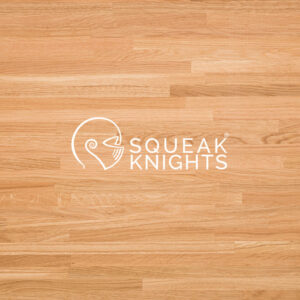 wood floor with squeak knights logo
